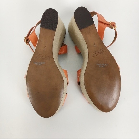 JCREW J CREW Size 7 Orange Patent Leather Strappy Wedges Platform Heels Sandals - Picture 9 of 9